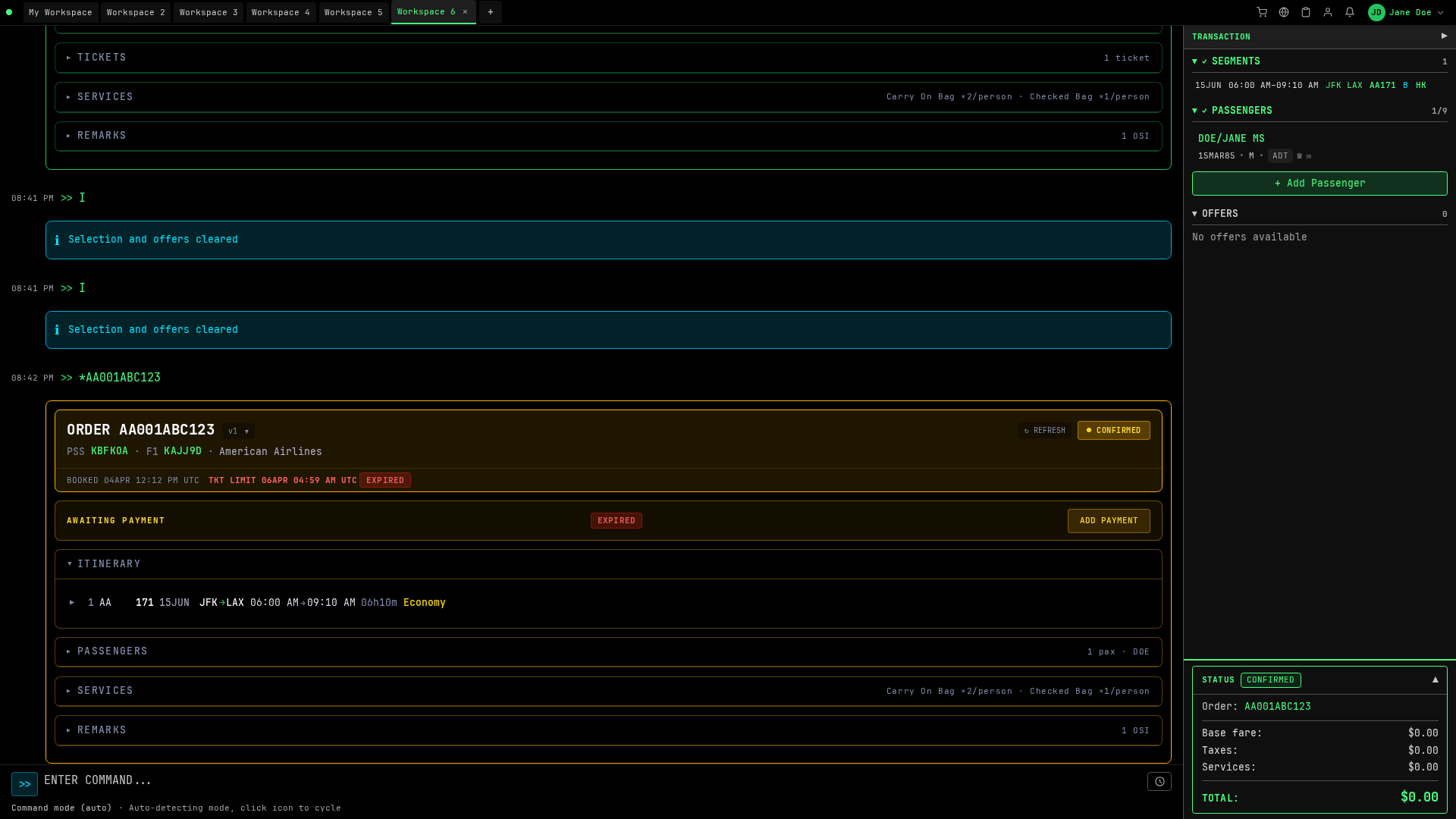Order display after PNR retrieval